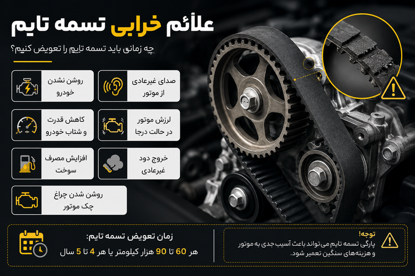 علائم خرابی تسمه تایم؛ چه زمانی باید آن را تعویض کنیم؟